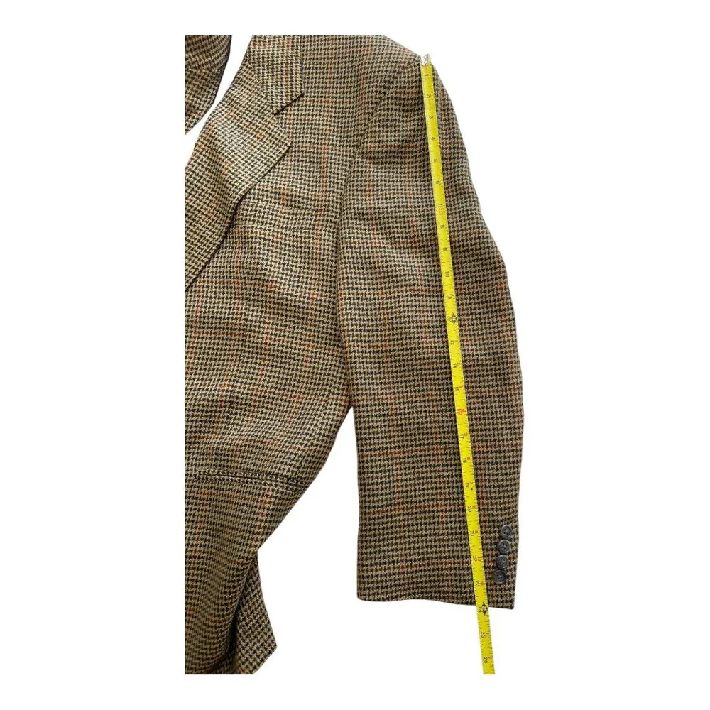 David G. Cotugno Mens 2 Button Silk Wool Blazer Jacket Beige Yellow Houndstooth
